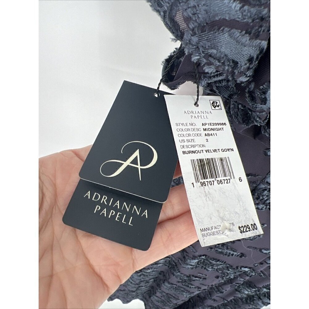 Adrianna Papell Womens 2 Navy Floral Burnout Velvet Long Blouson Dress Gown New - Picture 13 of 16
